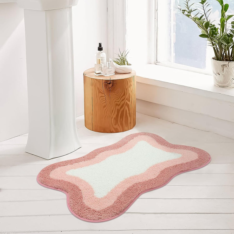 Pink Gradient Bath Mats, Rug for Bathroom, Cute Non-Slip Irregular Shape Carpet for Shower Room - view 4