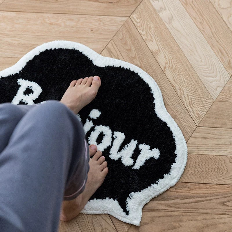 Feblilac Cute Black and White Bonjour Bath Mat, Hello Bathroom Rug - view 2