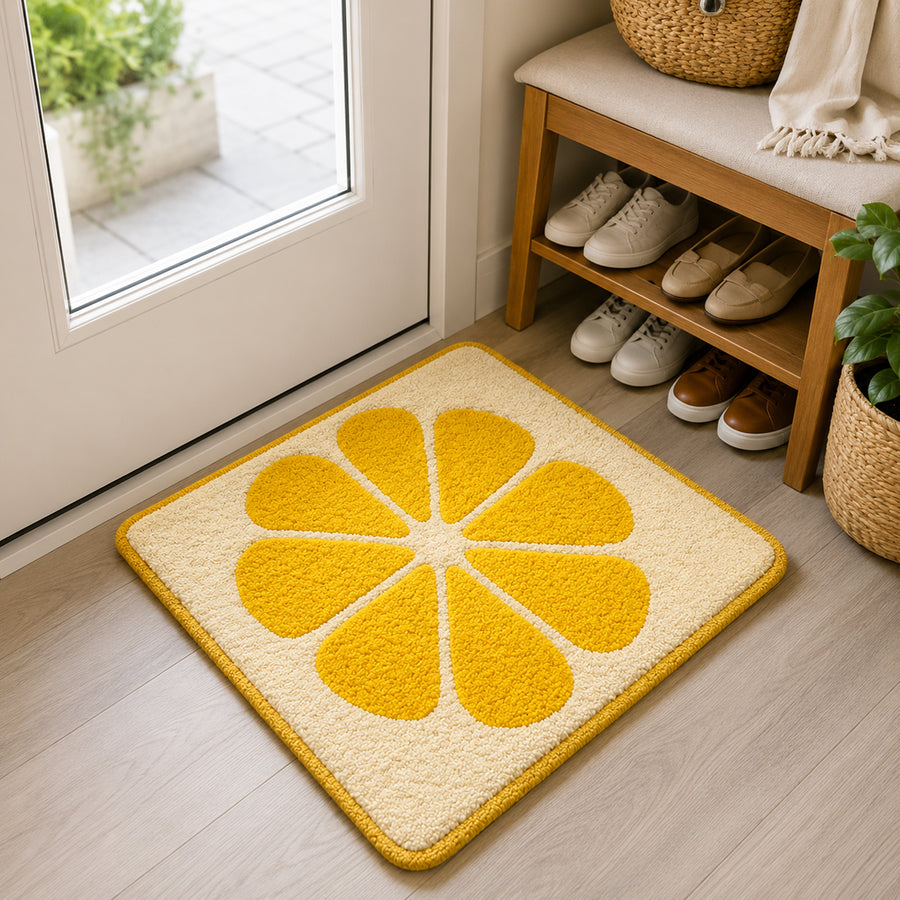 Feblilac Lemon Slice Tufted Bath Mat, Yellow Citrus Bathroom Rug, Soft Absorbent Non-Slip Washable Floor Mat, - view 4