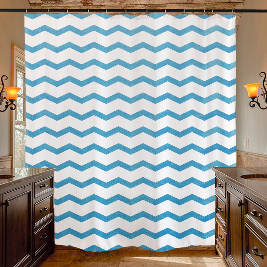 Feblilac Blue Gradient Watercolor Pattern Shower Curtain with Hooks - view 4