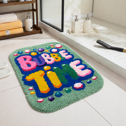 Colorful Bubble Time Tufted Bath Mat, Retro Letter Bathroom Rug