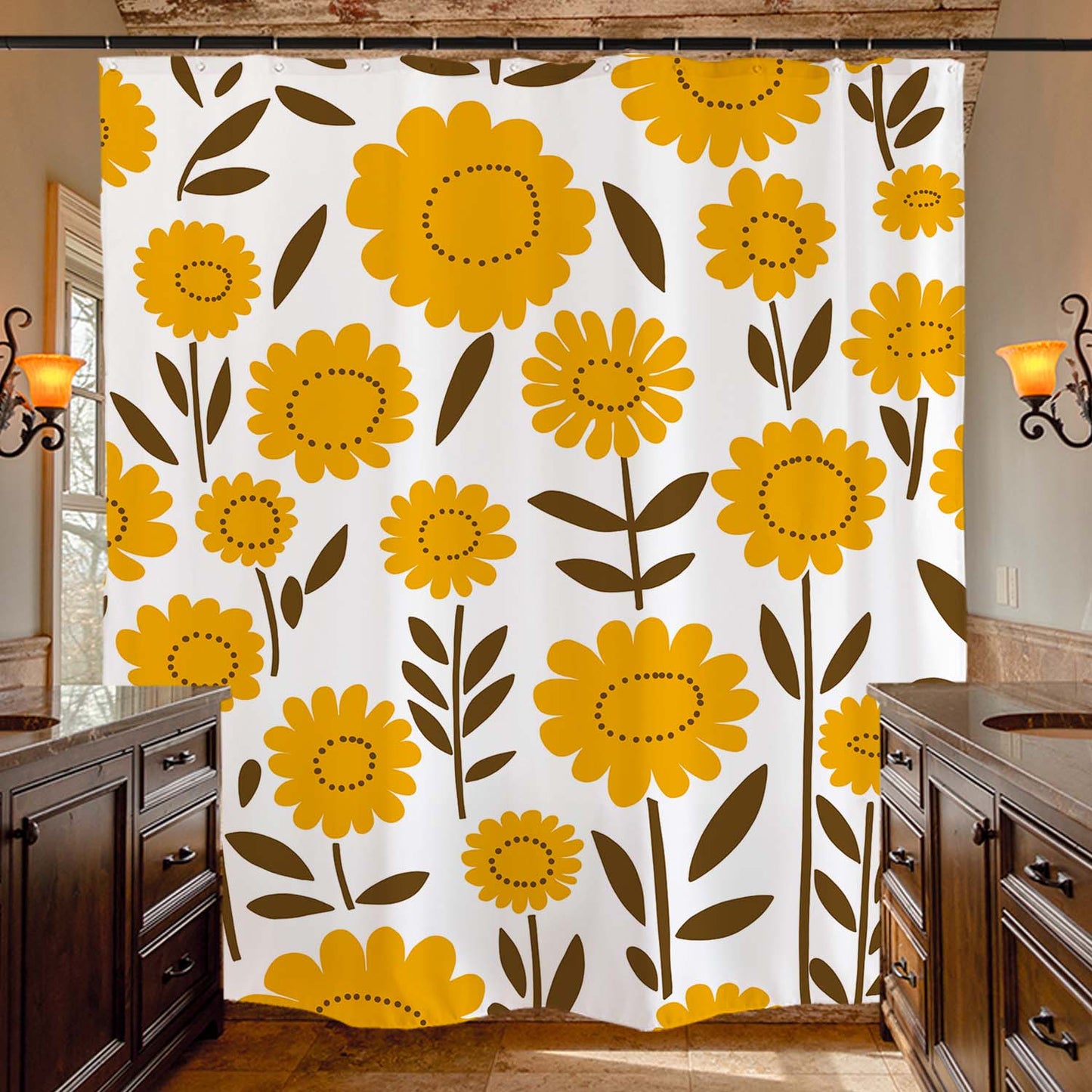 Feblilac Orange Yellow Flowers Branches Shower Curtain with Hooks