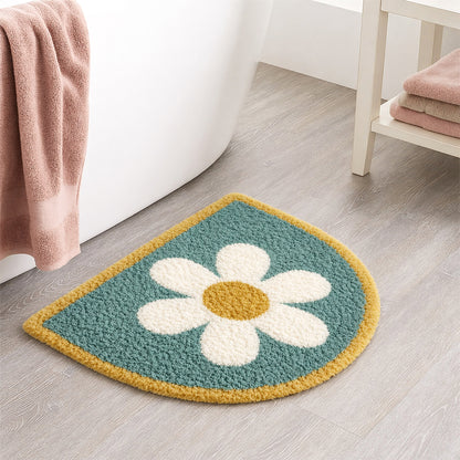 Feblilac Half-Round Daisy Tufted Bath Mat – Soft Absorbent Floral Bathroom Rug