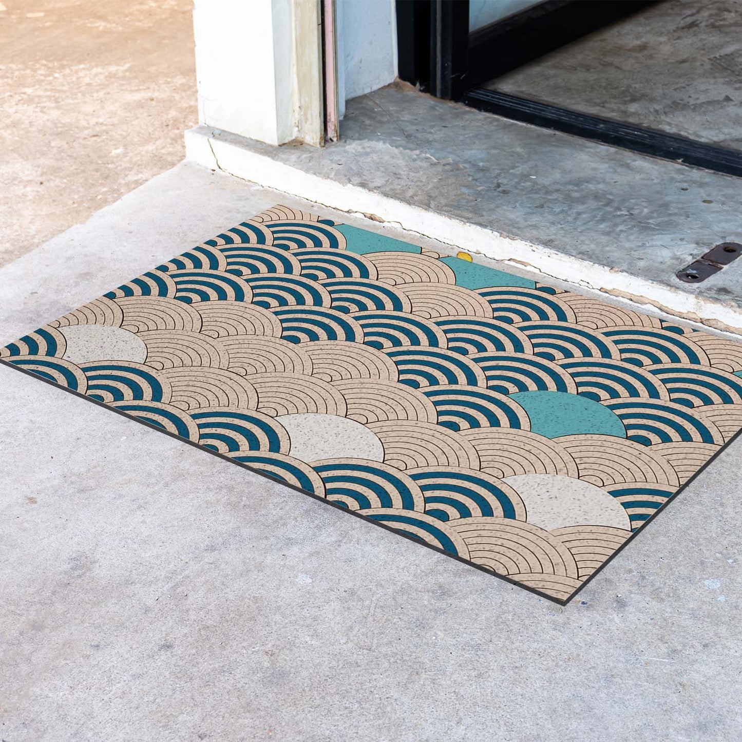 Feblilac Yellow and Blue Waves PVC Coil Door Mat