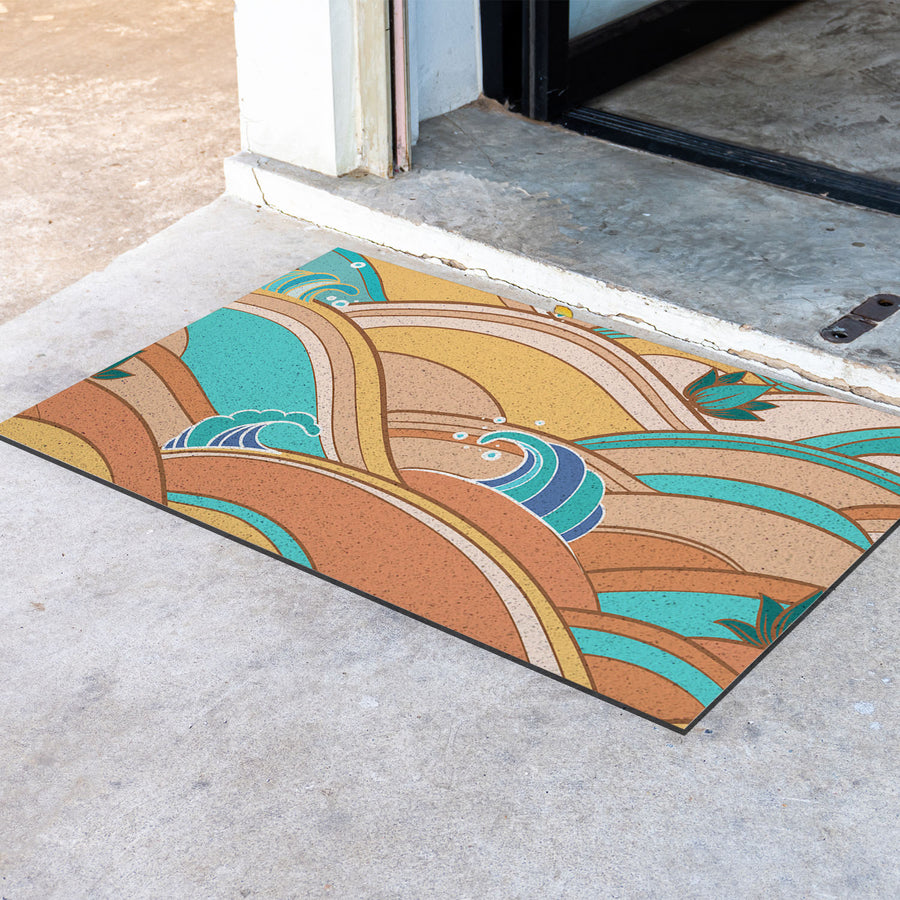 Feblilac Yellow and blue Japanese Waves PVC Coil Door Mat - view 4