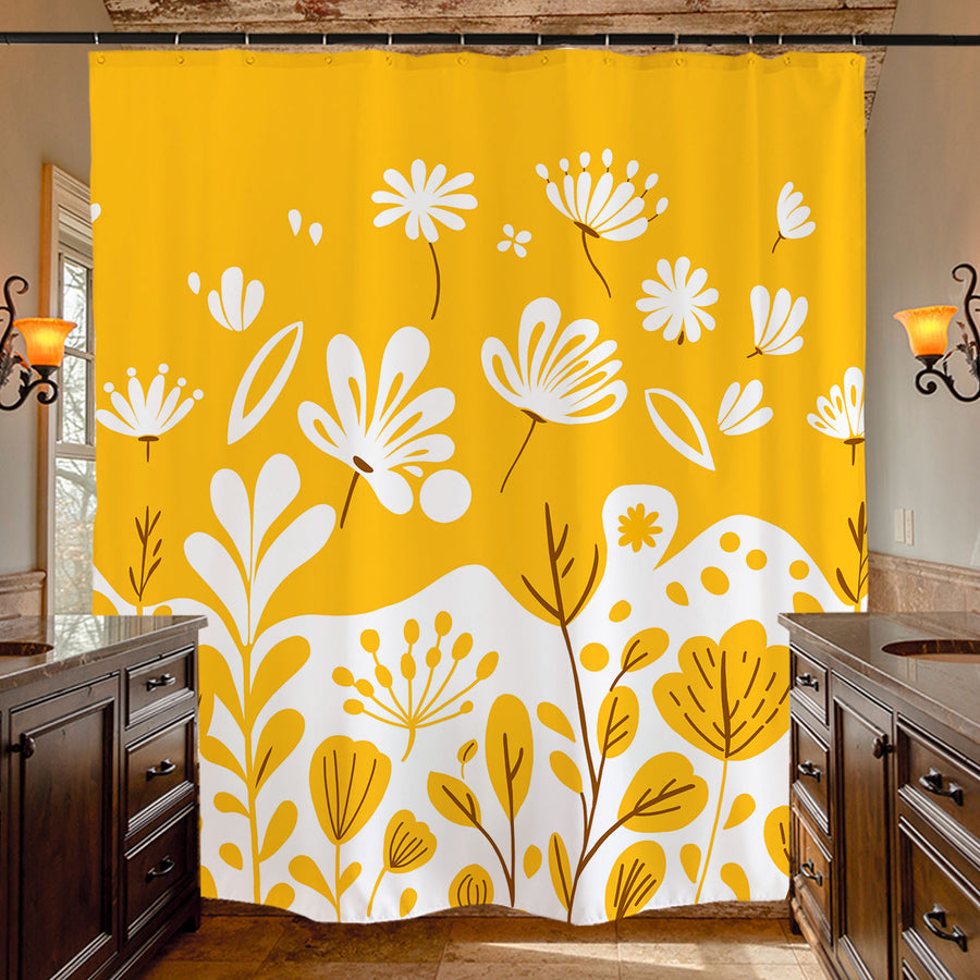 Feblilac Yellow Dandelion Curved Branches Shower Curtain with Hooks - view 4