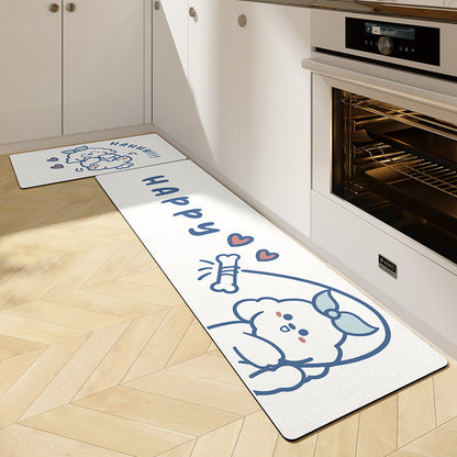 Feblilac Cute Happy Dog PVC Leather Kitchen Mat