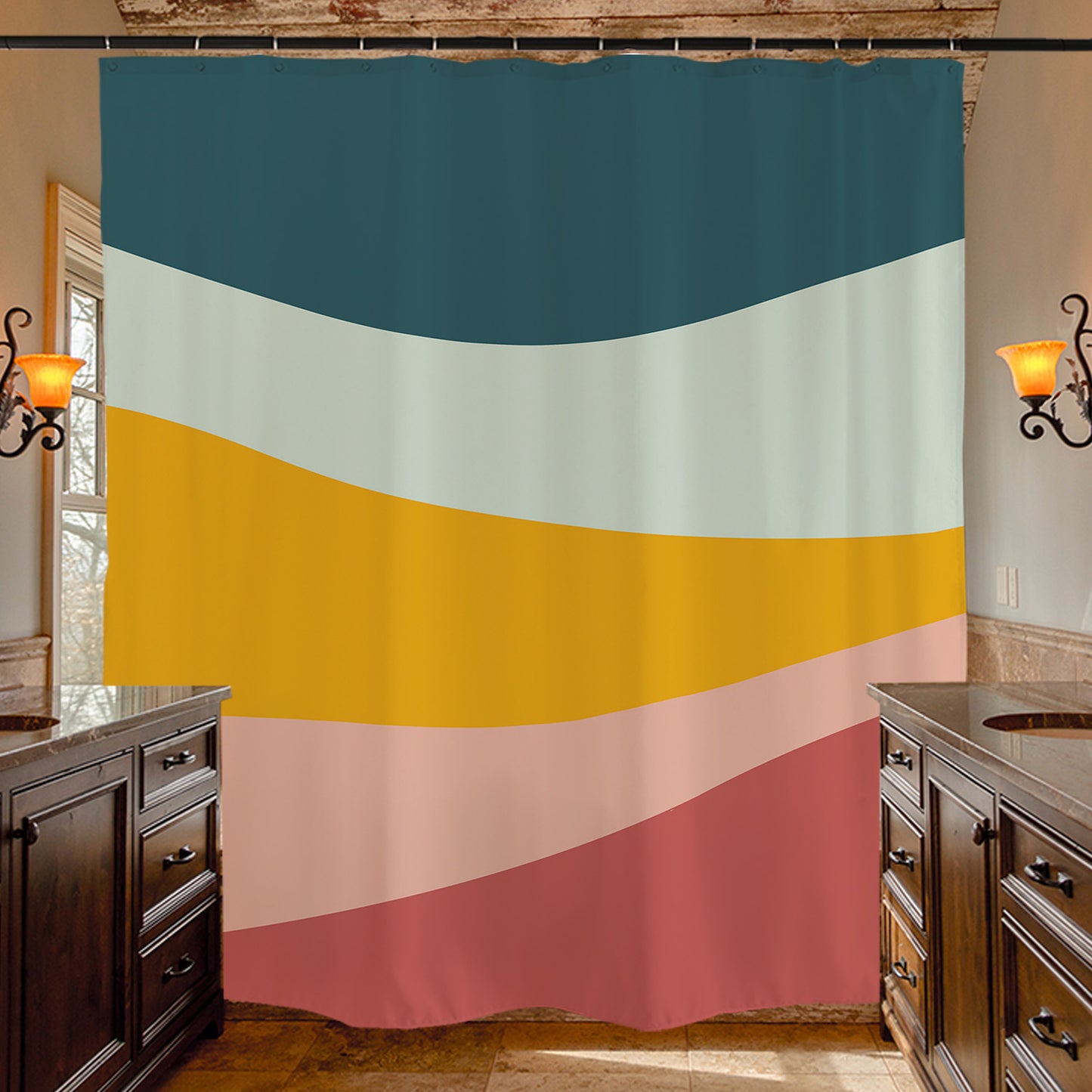 Feblilac Five Color Mountain Shower Curtain with Hooks