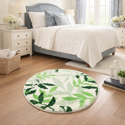 Feblilac Round Green Leaves Tufted Bath Mat Mom‘s Day Gift