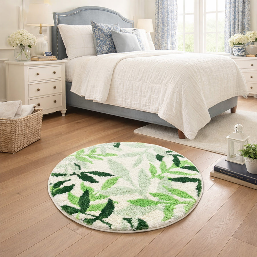 Feblilac Round Green Leaves Tufted Bath Mat Mom‘s Day Gift - view 4