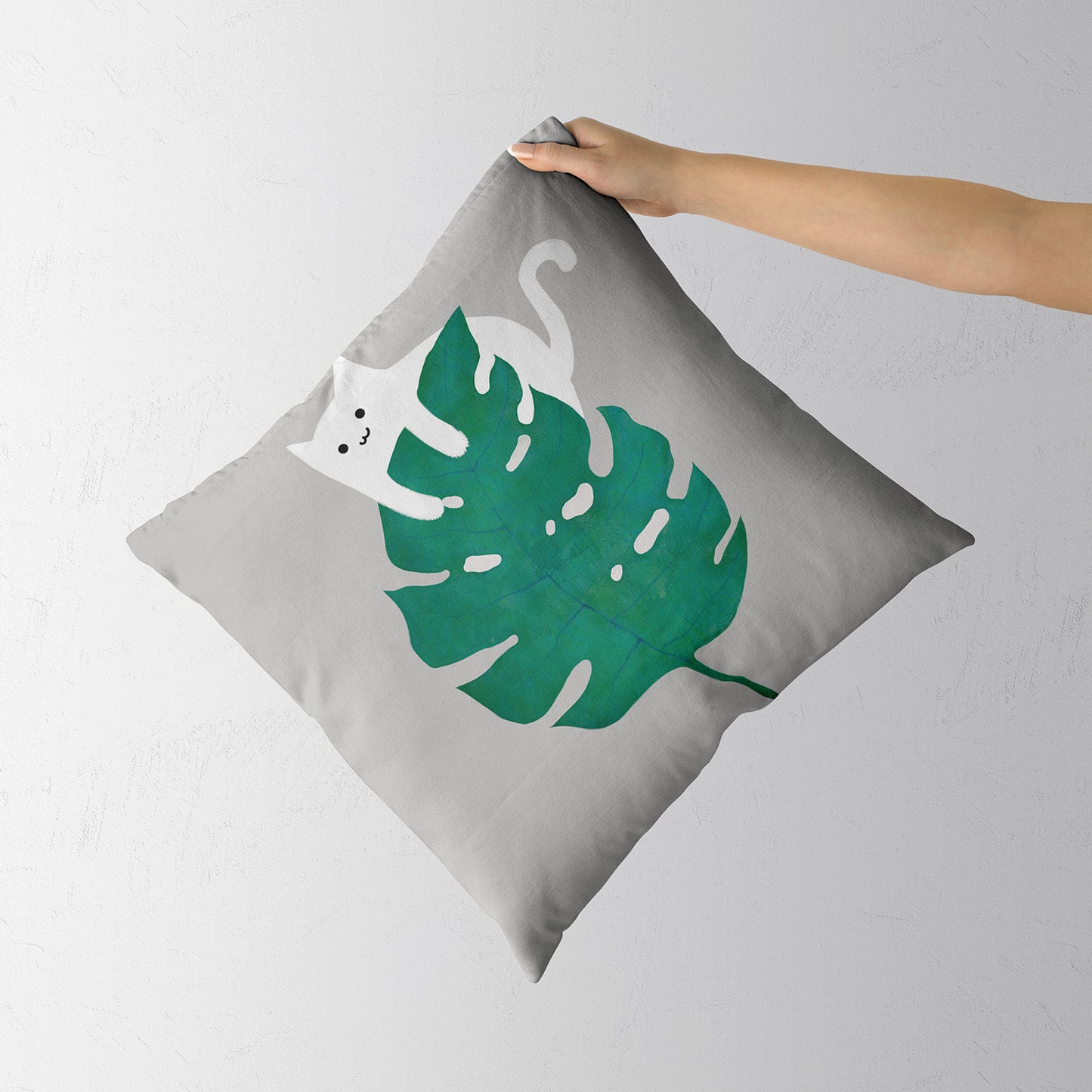 Feblilac Cat and Monstera Cushion Covers Throw Pillow Covers