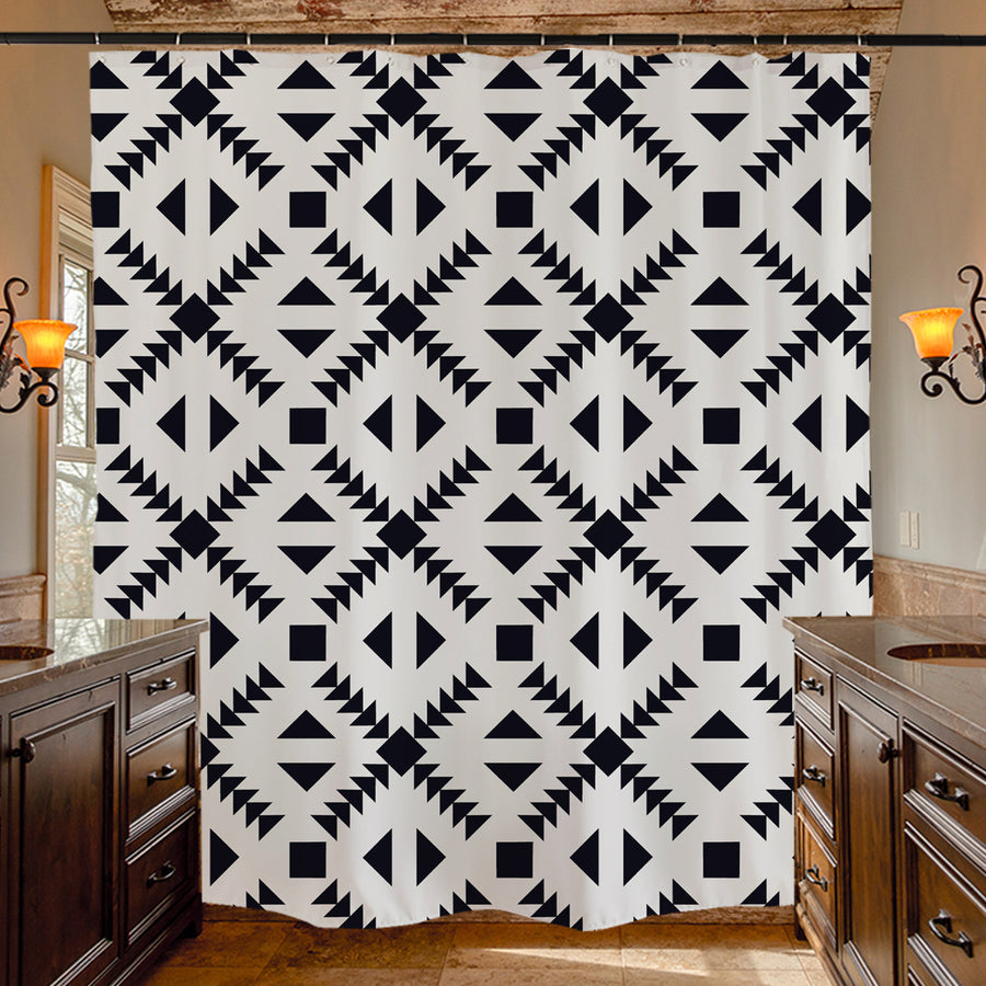 Feblilac Black and White Diamond Pattern Shower Curtain with Hooks - view 4