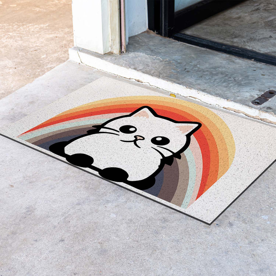 Feblilac Semicircular Rainbow Cat PVC Coil Door Mat - view 4