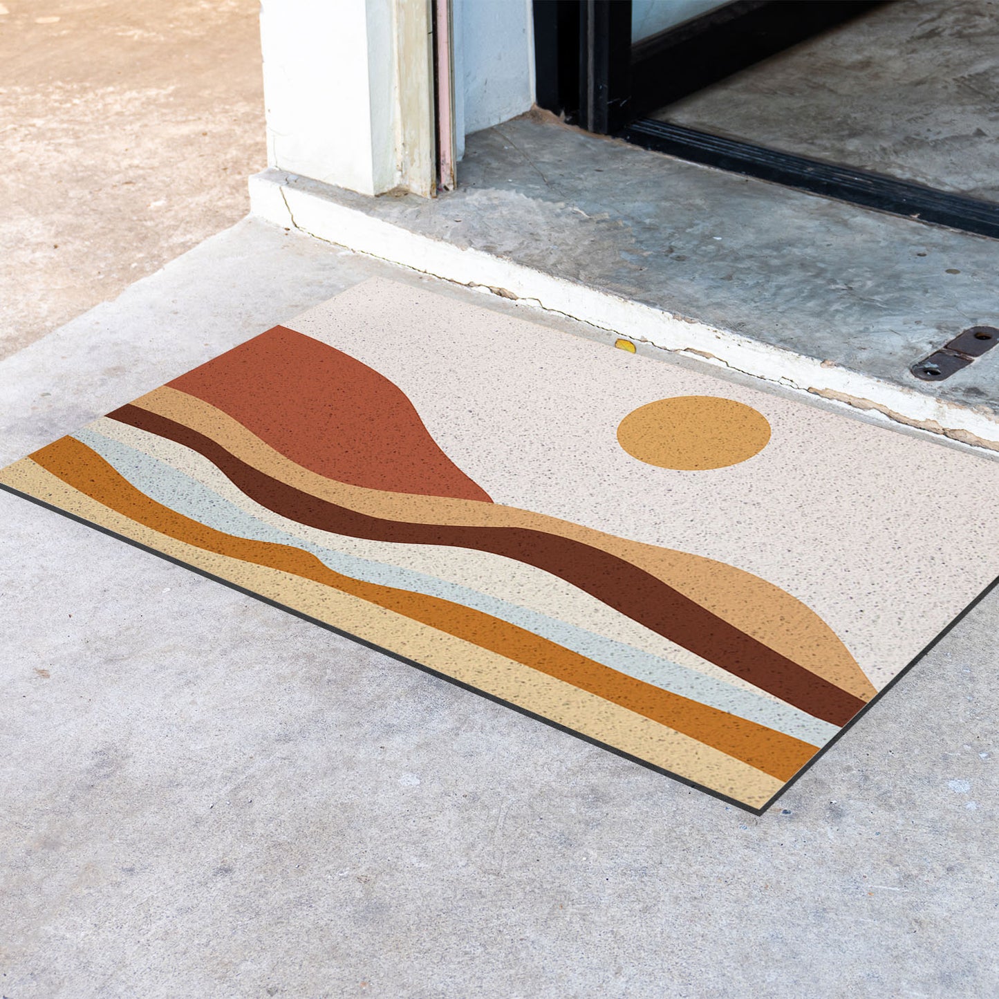 Feblilac Orange Mountains and Rivers Sunrise PVC Coil Door Mat