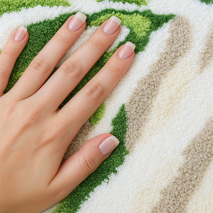 Feblilac Irregular Turquoise Monstera Tufted Bath Mat