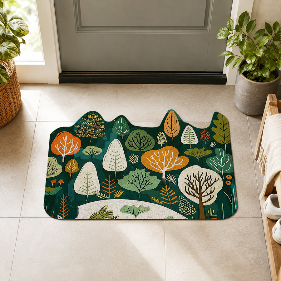 Feblilac Orange-green Forest Trees PVC Coil Door Mat
