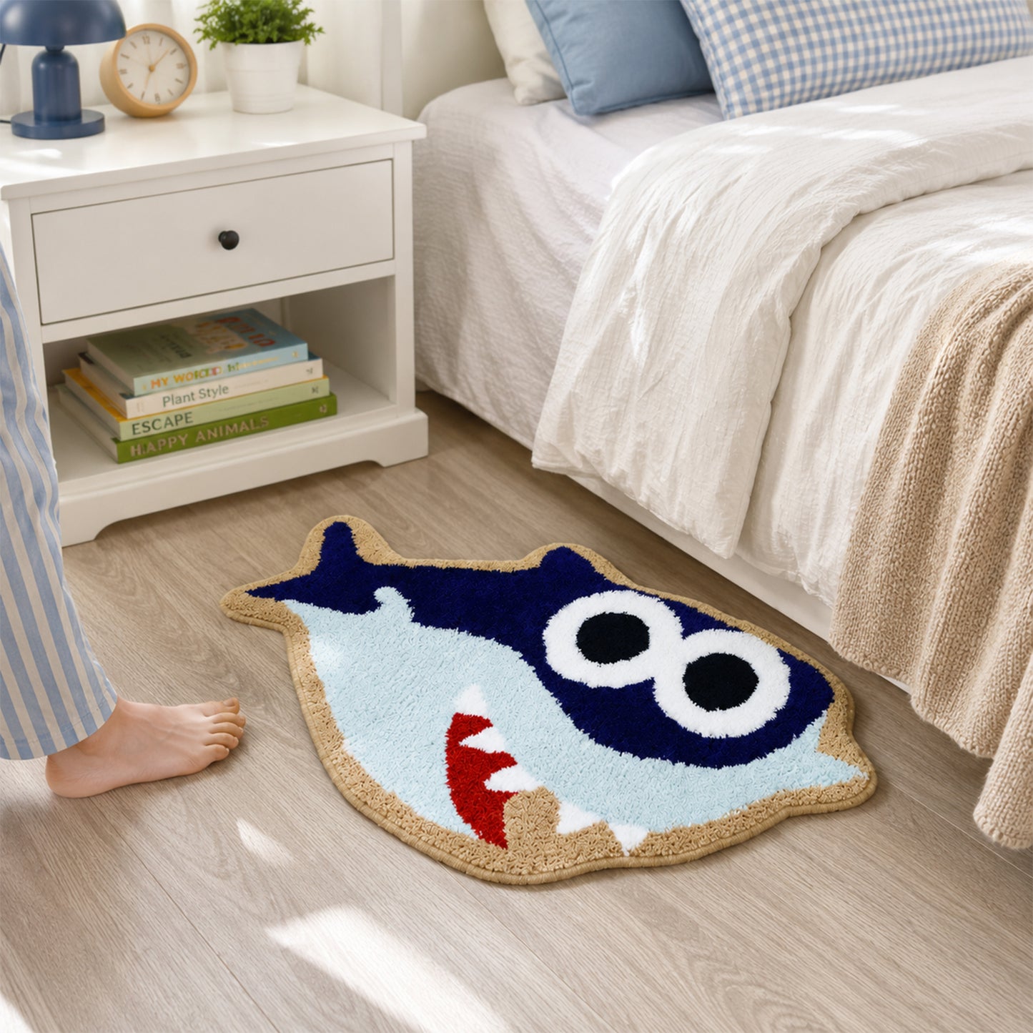 Feblilac Cute Shark Bath Mat for Kids Bathroom