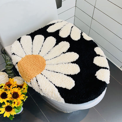 Feblilac Black Bath Mat Set, Flower Floral Bathroom Rug Set, Toilet Cover Mat - view 4