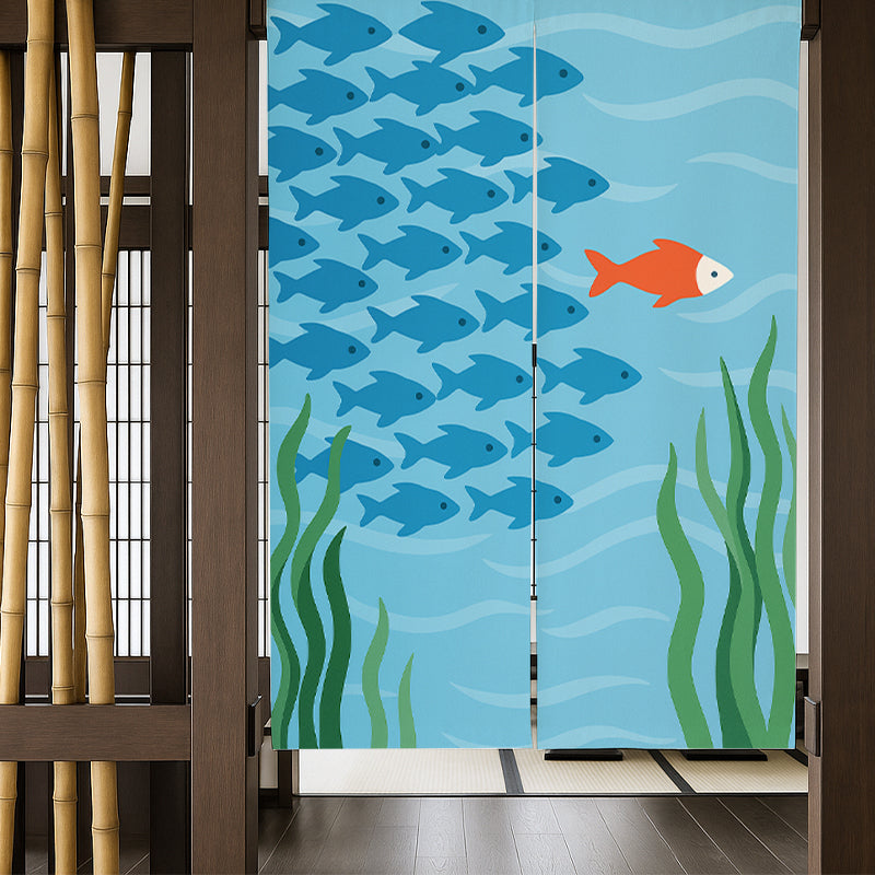 Feblilac Fish Door Curtain – Unique Blue & Orange Ocean Design Room Divider