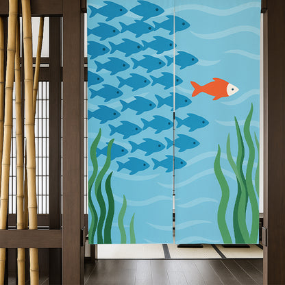 Feblilac Fish Door Curtain – Unique Blue & Orange Ocean Design Room Divider