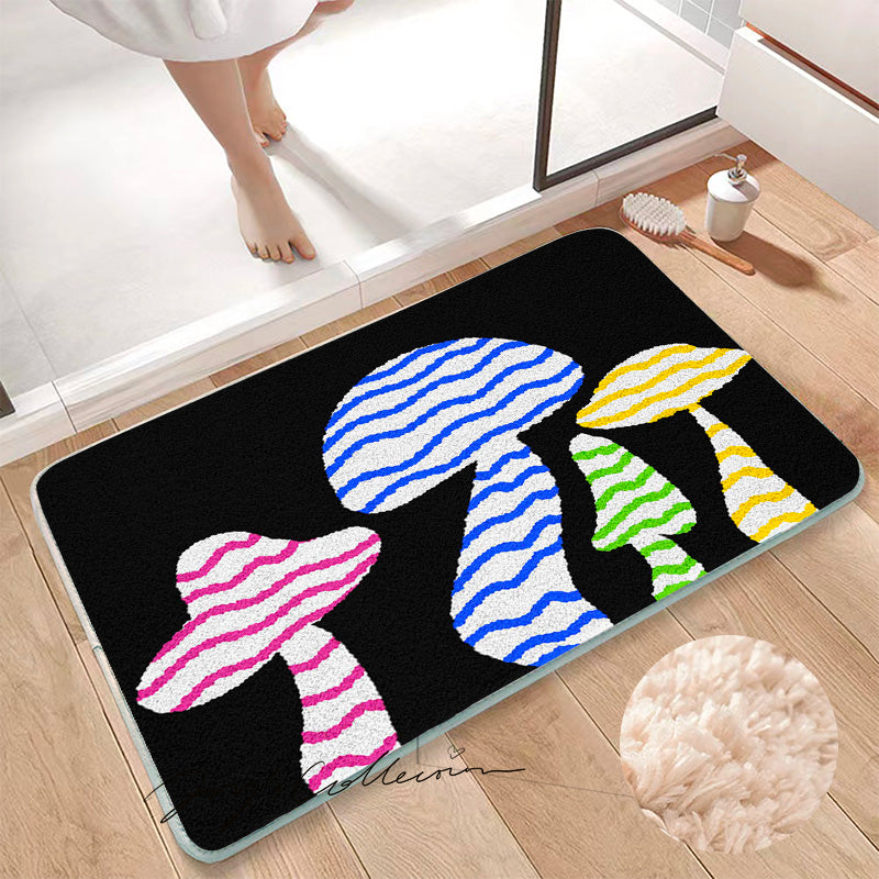 Feblilac Black Background Color Mushroom Tufted Bath Mat