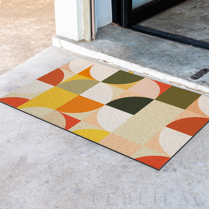 Feblilac Red Green Orange Circles PVC Coil Door Mat