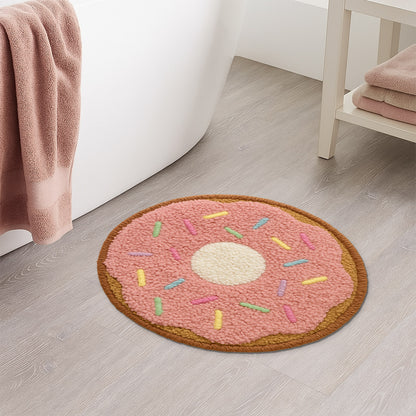 Feblilac Donut Shaped Tufted Rug - Pink Frosting with Rainbow Sprinkles