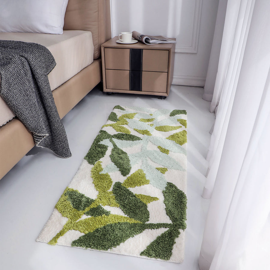 Feblilac Green Leaf Bathroom Rug – Non-Slip Absorbent Bath Mat for Modern Home Décor - view 4