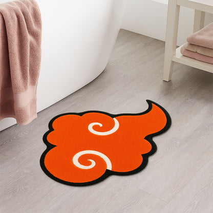 Feblilac Orange Cloud Bath Mat – Irregular Tufted Rug with Asian-Inspired Swirl