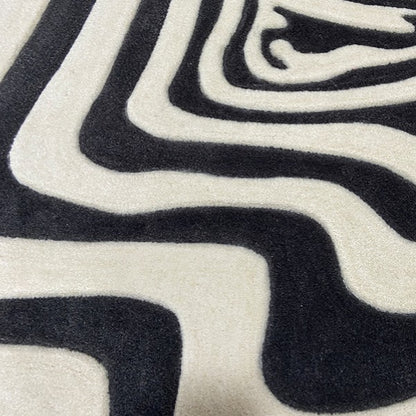 Feblilac Irregular Black and White Dizzy Handmade Tufted Acrylic Livingroom Carpet Area Rug