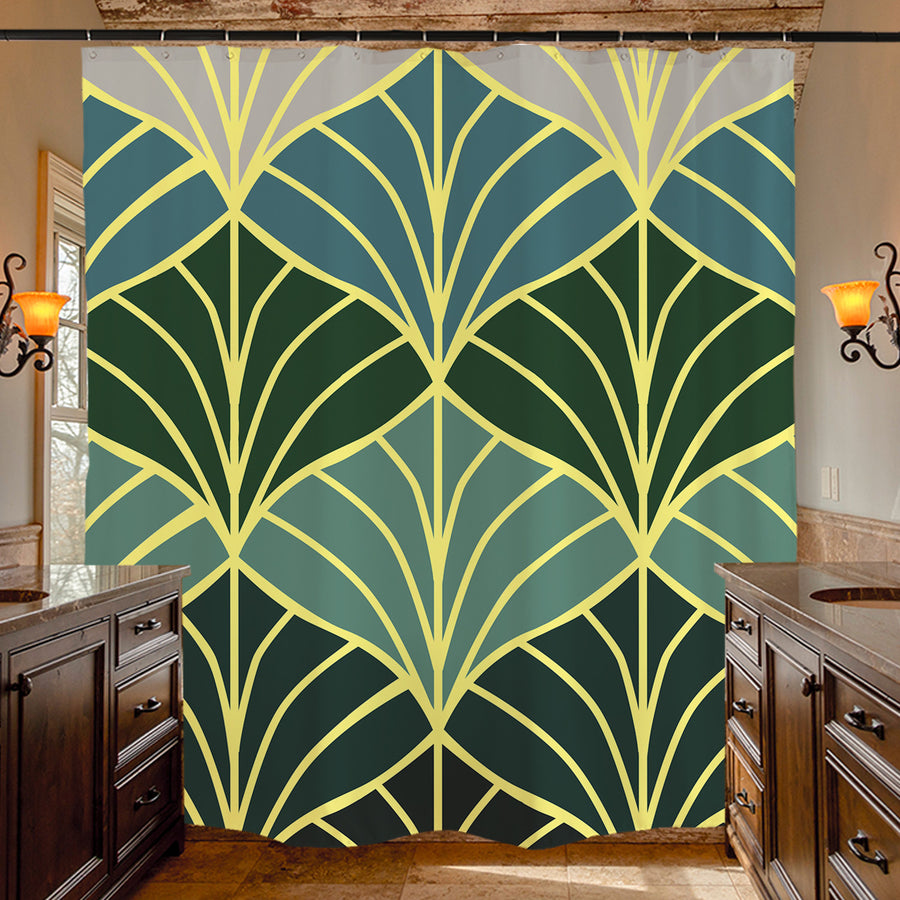 Feblilac Golden Green Ginkgo Leaves Shower Curtain with Hooks - view 4