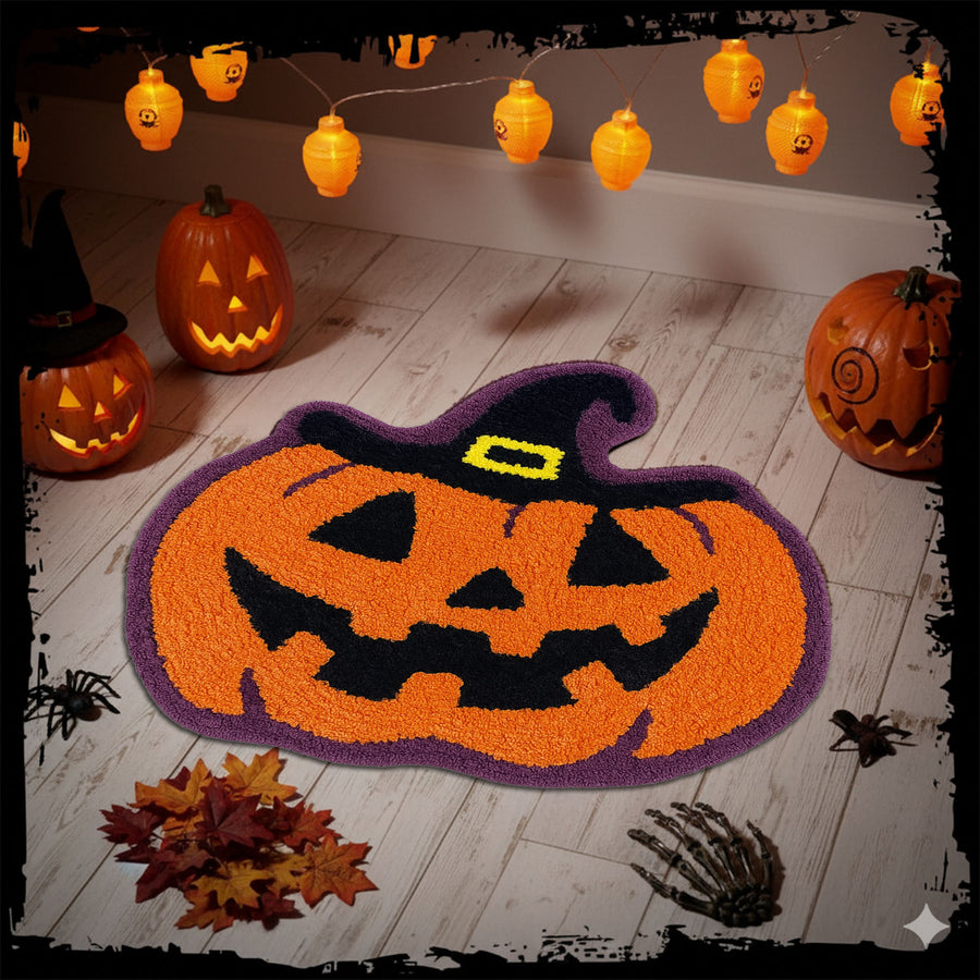 Feblilac Pumpkin Halloween Rug – Soft, Non-Slip Bath Mat for Bathroom or Entryway