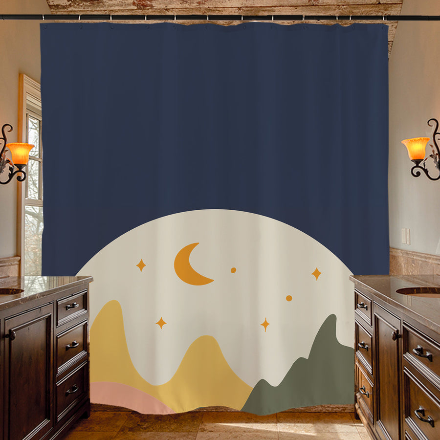 Feblilac Brown Background Moon Mountains Shower Curtain with Hooks - view 4