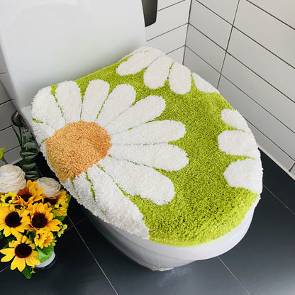Feblilac Green Bath Mat Set, Flower Floral Bathroom Rug Set, Toilet Cover Mat - view 4
