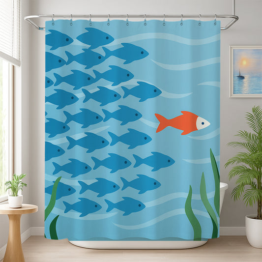 Feblilac Fish Shower Curtain – Unique Blue & Orange Ocean Theme Bathroom Decor