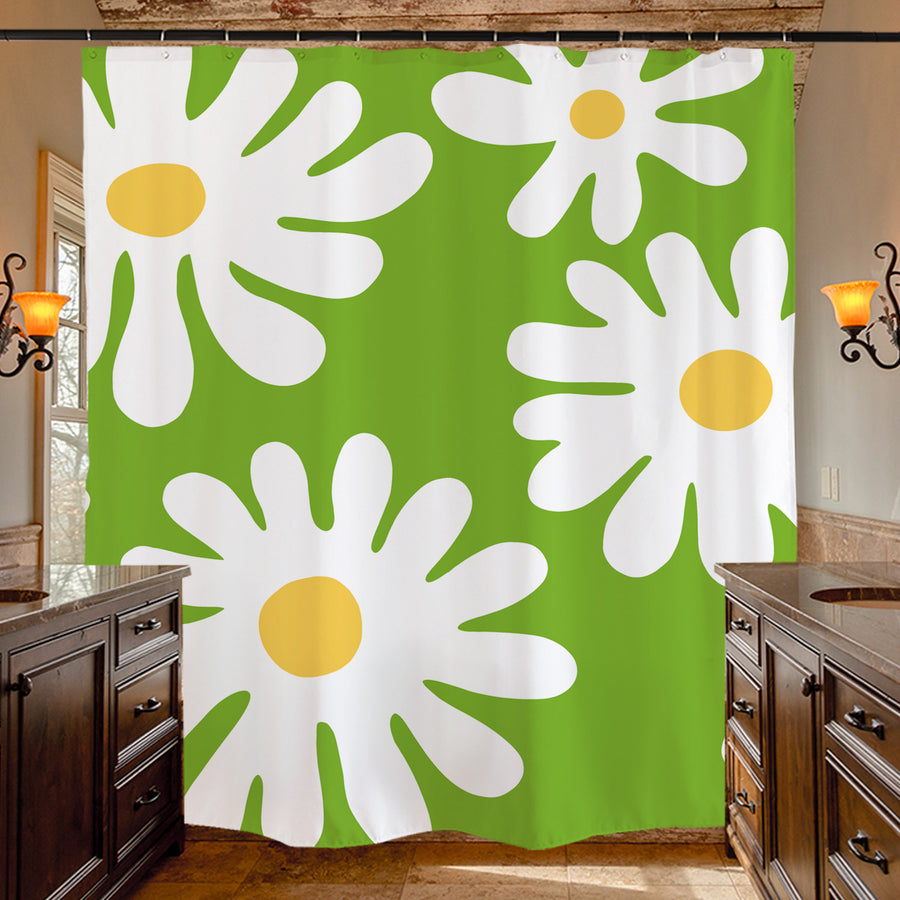 Feblilac Green Background Irregular Daisy Shower Curtain @Frank’s design - view 4
