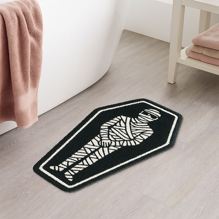 Feblilac Halloween Mummy Bath Mat, Black and White Rug for Bathroom - view 4