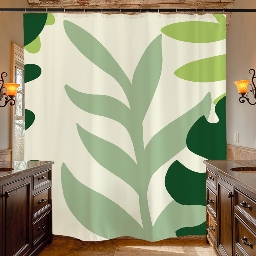 Feblilac Green Leaves Shower Curtain with Hooks - view 4