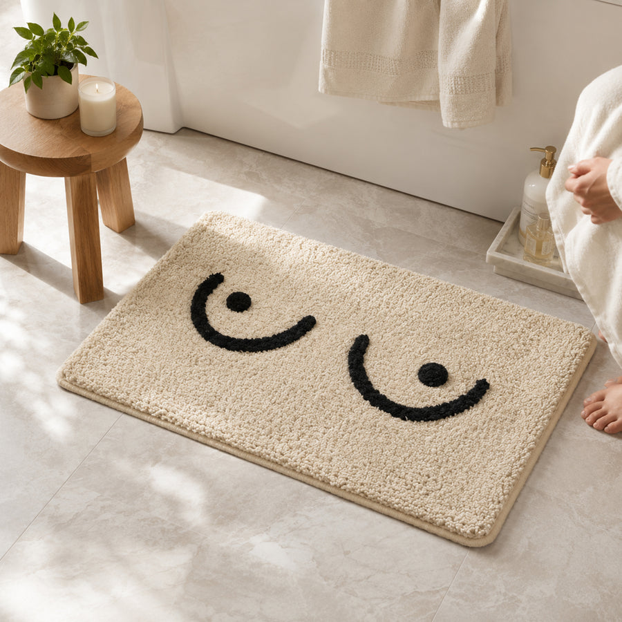 Feblilac Playful Cream Tufted Bath Mat with Raised Black Line Design - view 4