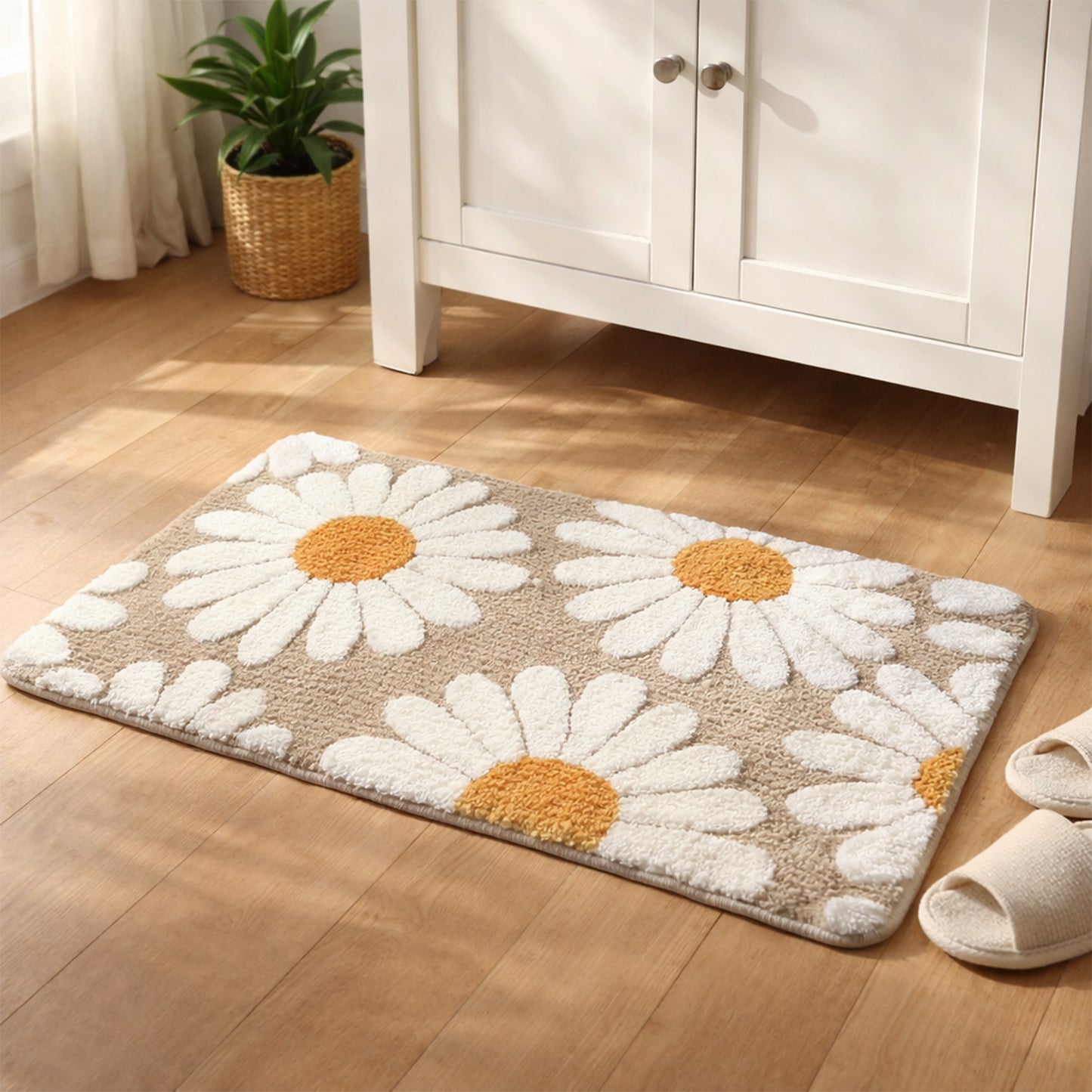 Feblilac Camel Daisy Tufted Bath Mat