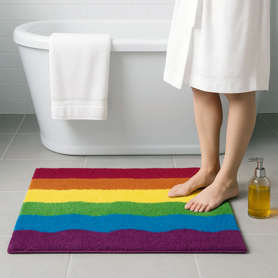 Feblilac Rainbow Striped Tufted Bath Mat – Colorful Wavy Rug - view 2
