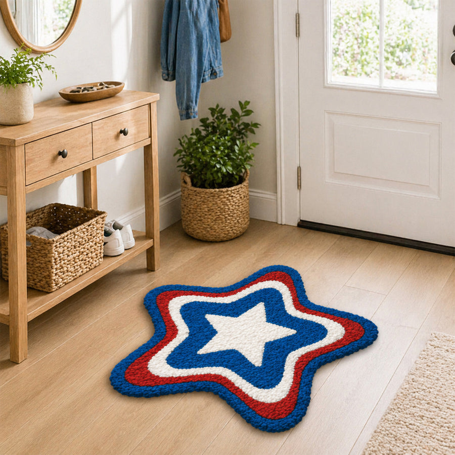 Feblilac Patriotic Star Tufted Bath Mat – Red White Blue Soft Bathroom Rug - view 4