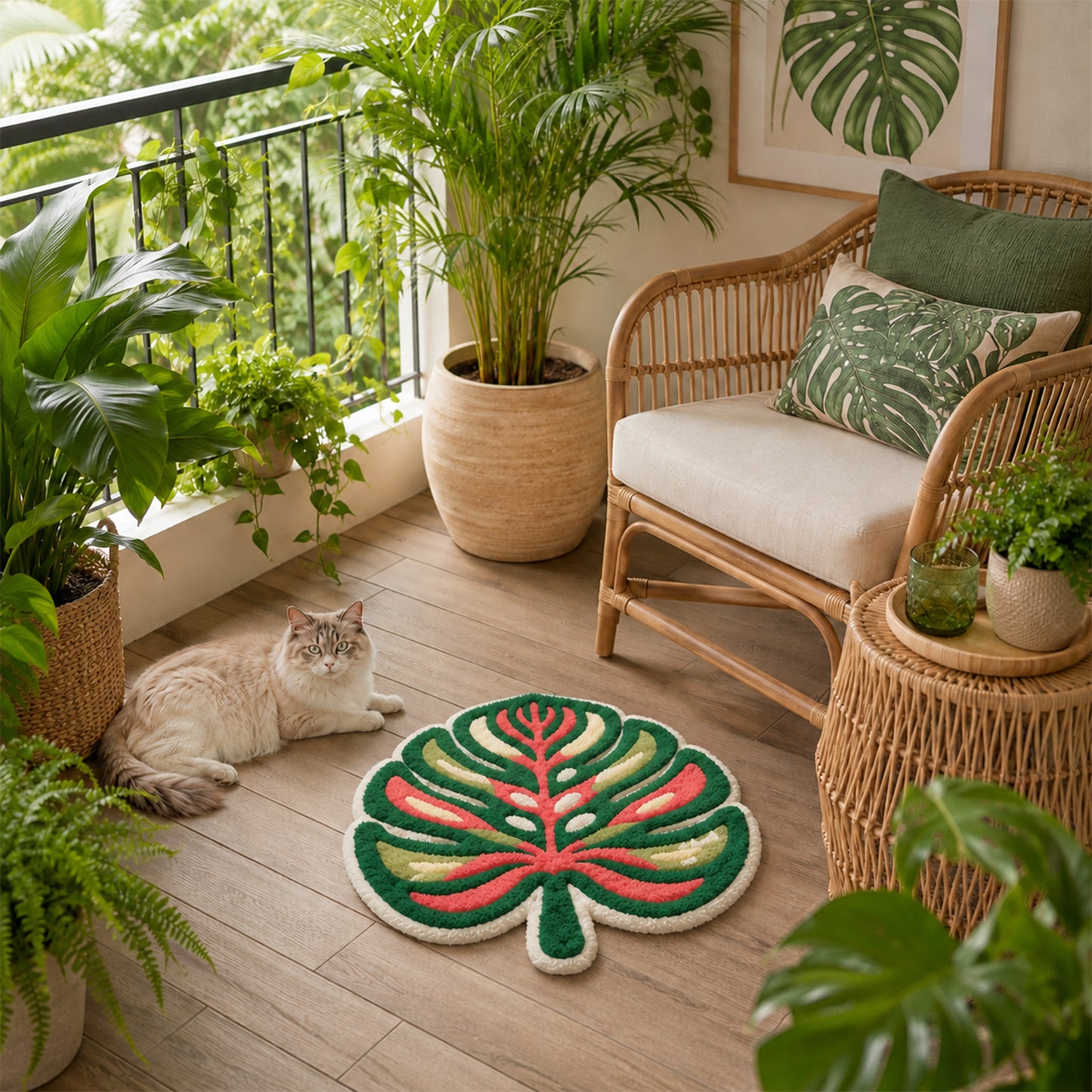 Feblilac Tropical Leaf Tufted Rug