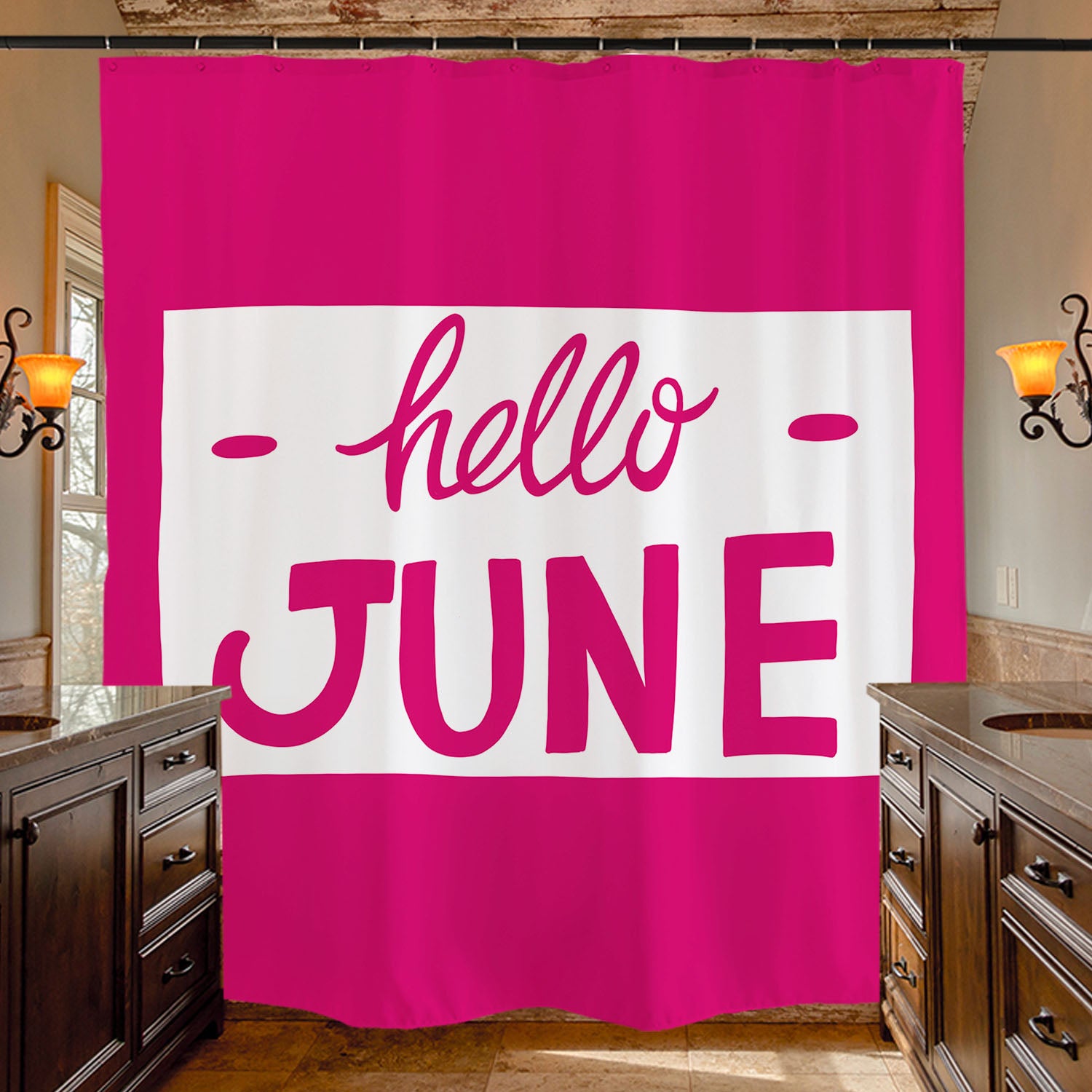 Feblilac Hello June Shower Curtain with Hooks