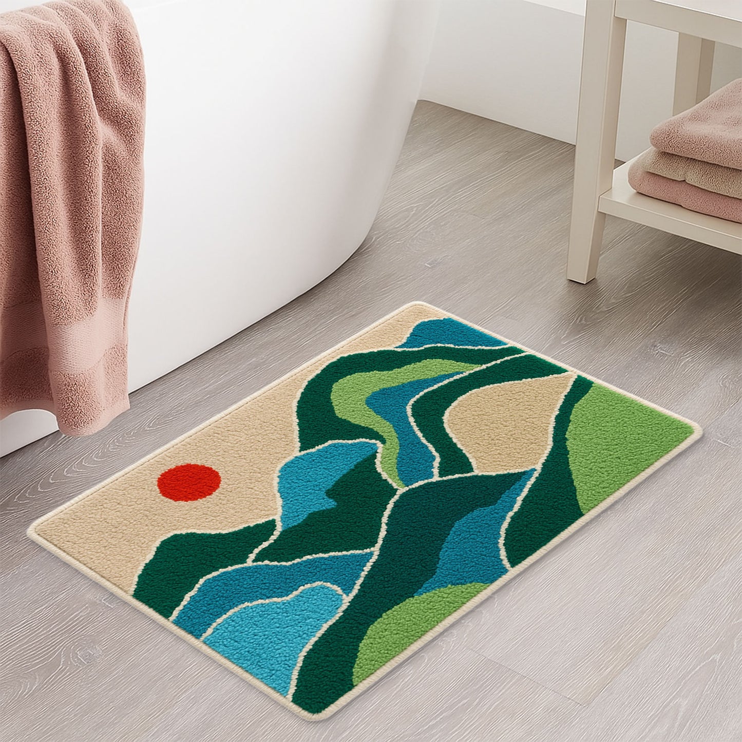 Feblilac Green Mountains and Rivers Tufted Bath Mat