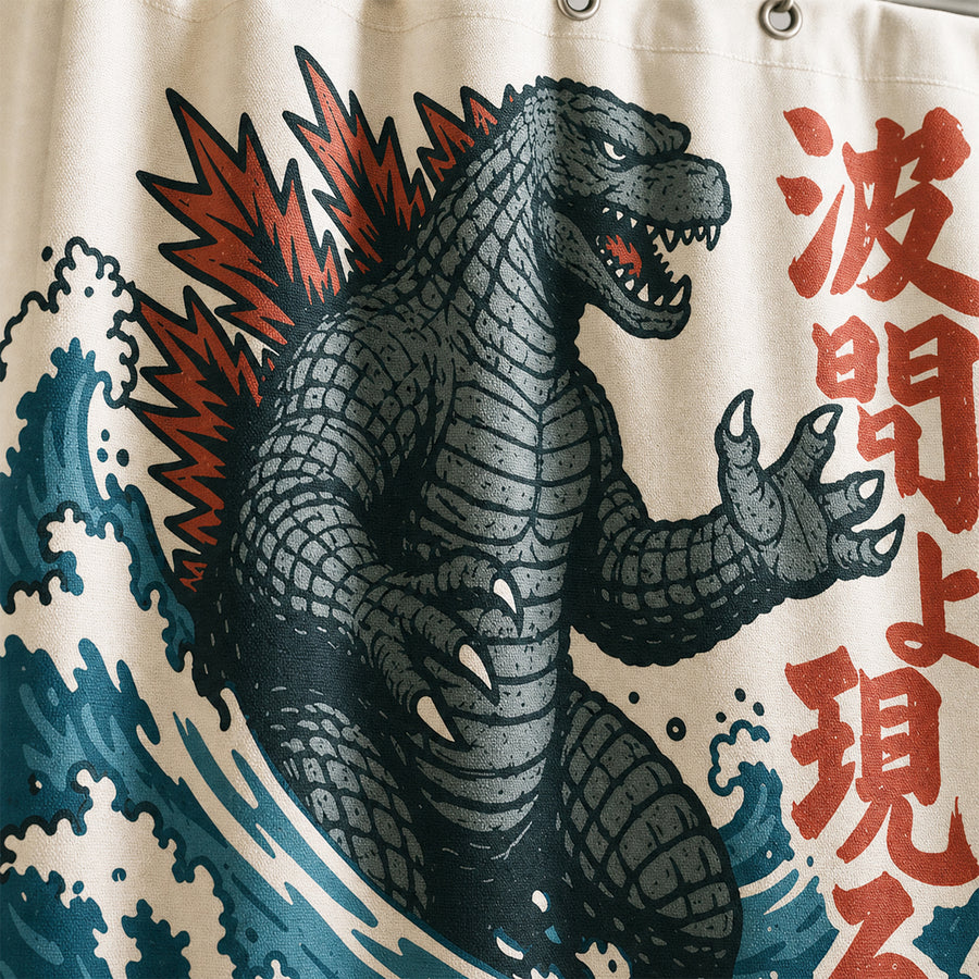 Feblilac Japanese Kaiju Wave Shower Curtain - view 4