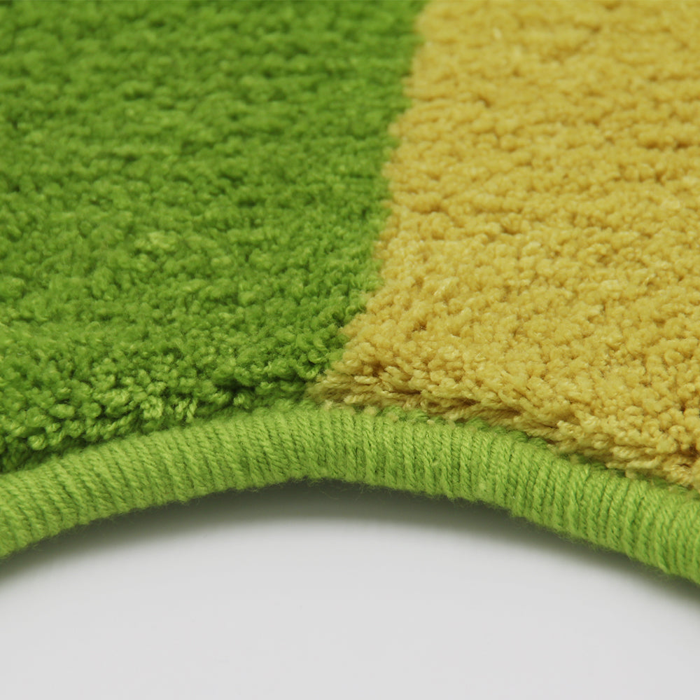 Feblilac Yellow Green Wave Tufted Bathroom Mat Toilet Mat Toilet Lid Cover