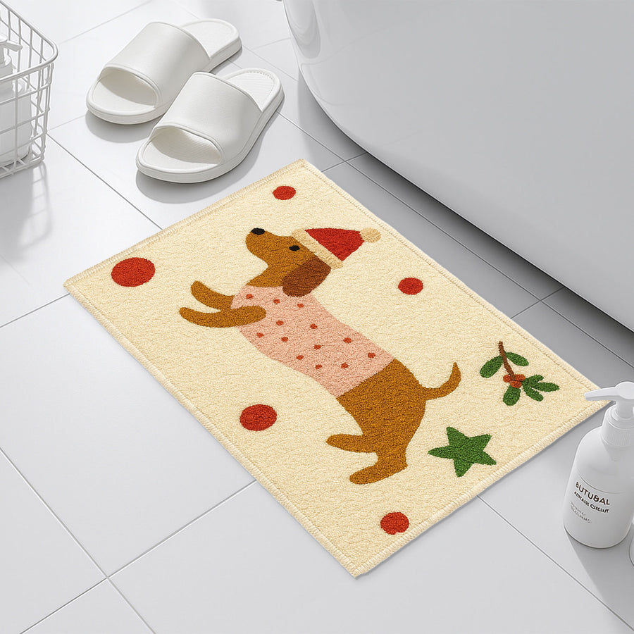 Feblilac Christmas Dachshund Bath Mat – Cute Holiday Dog Rug for Bathroom Decor - view 4