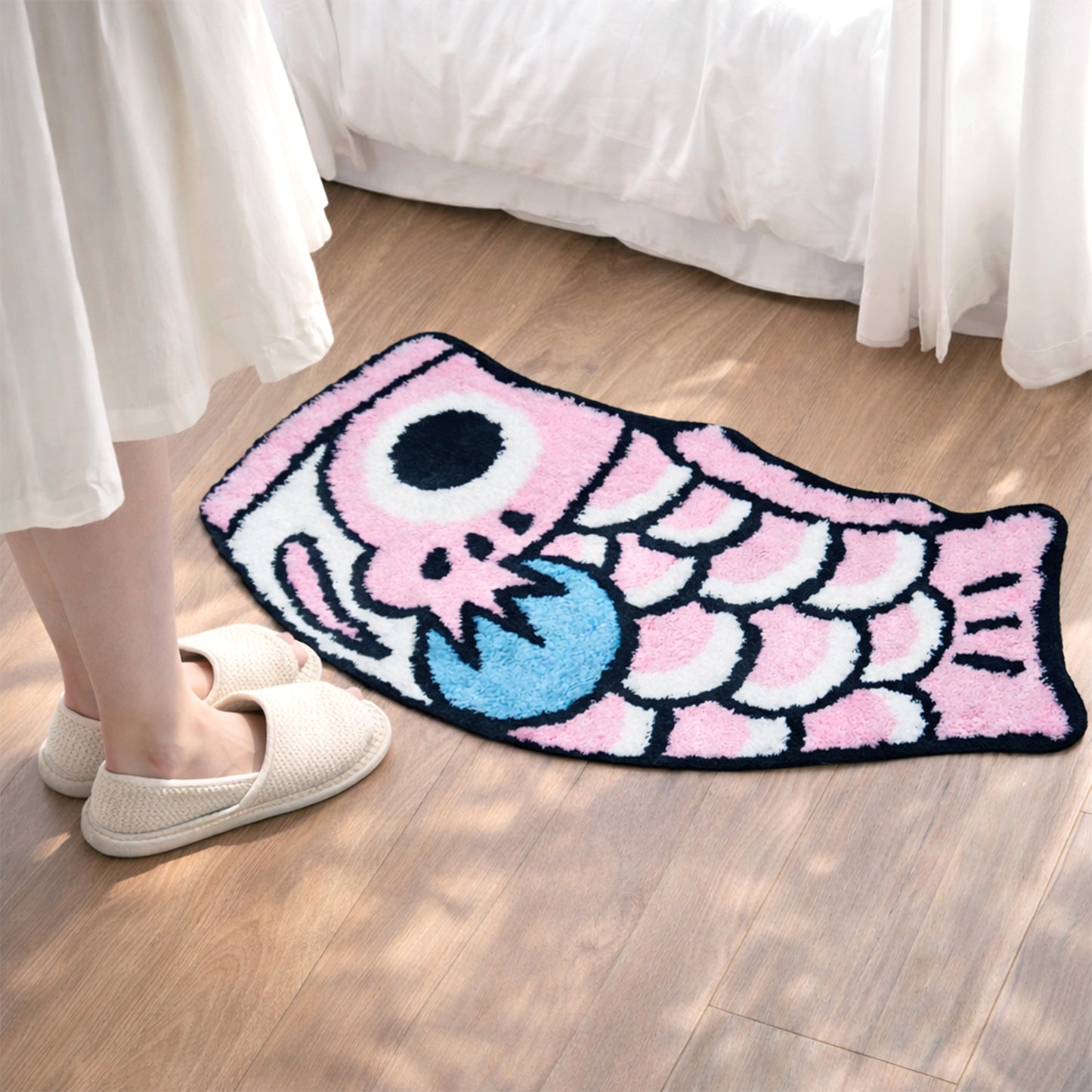 Feblilac Cute Pink and Blue Koi Fish Bath Mat