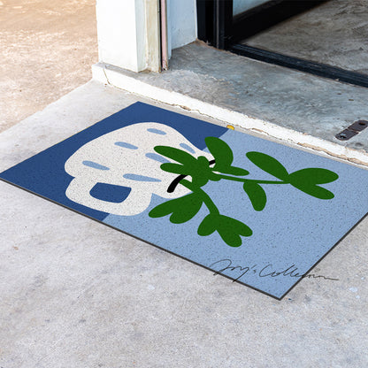 Feblilac White Vase and Greenery PVC Coil Door Mat